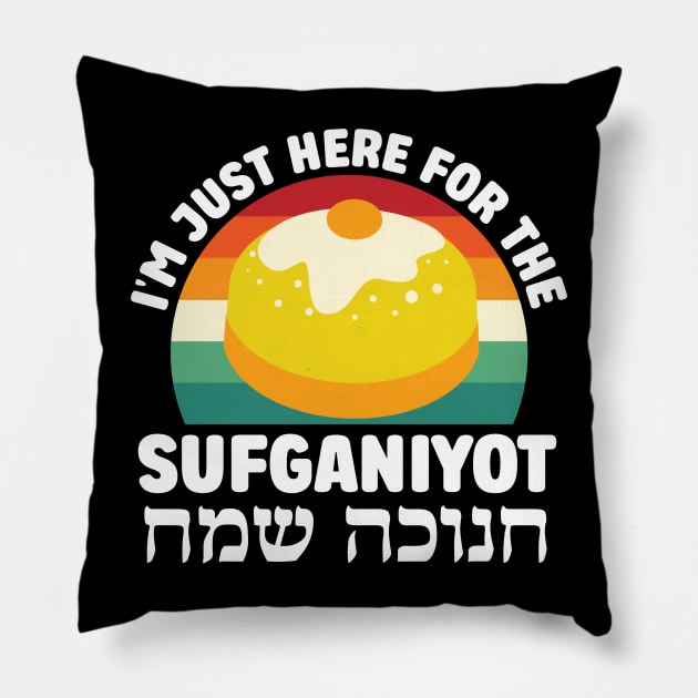 Funny Here for the Sufganiyot Hebrew Happy Hanukkah Pillow by ProPod