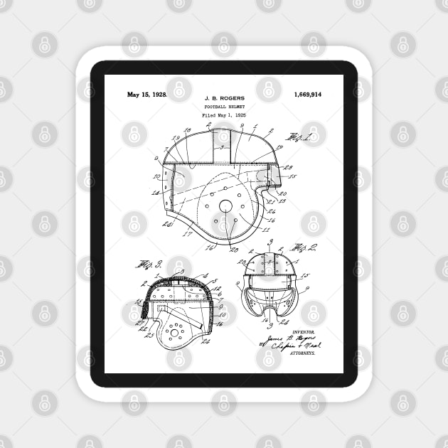 Football Helmet Patent - Football Art - Black And White Magnet by patentpress