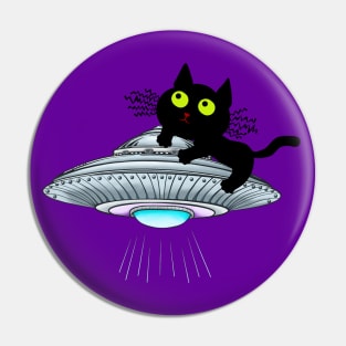 Lucky Black Cat on a UFO Pin