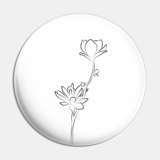 Flower Line Drawing - Modern Magnolia Pin