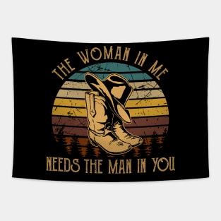 The Woman In Me Needs The Man In You Cowboy Boots Vintage Tapestry