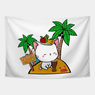 Funny angora cat is on a deserted island Tapestry