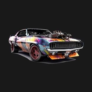 Steam-Powered Fury: A Graphic Drawing of a Steampunk American Muscle Car T-Shirt