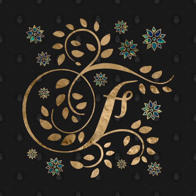 Luxury Golden Calligraphy Monogram with letter F by Nartissima