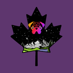 Canadian Maple Leaf Pug - Orange/Pink/Purple T-Shirt