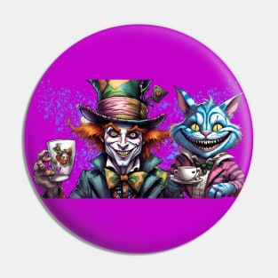 Mad Hatter and Cheshire Cat drink tea Pin