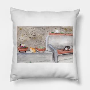 Cats in the Parco Watercolor Painting Pillow