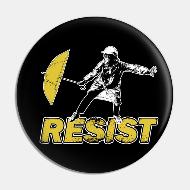 Resist-Hong Kong-Fight for Freedom-Yellow Umbrella Pin by StabbedHeart