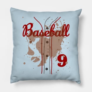 Kids 9th Birthday Baseball 9 Years Old #9 Baseball Lover Dirty Uniform Funny Baseball Pillow