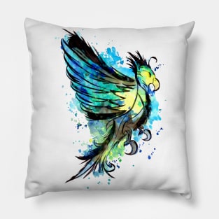 Blue Watercolor and Ink Parrot Pillow