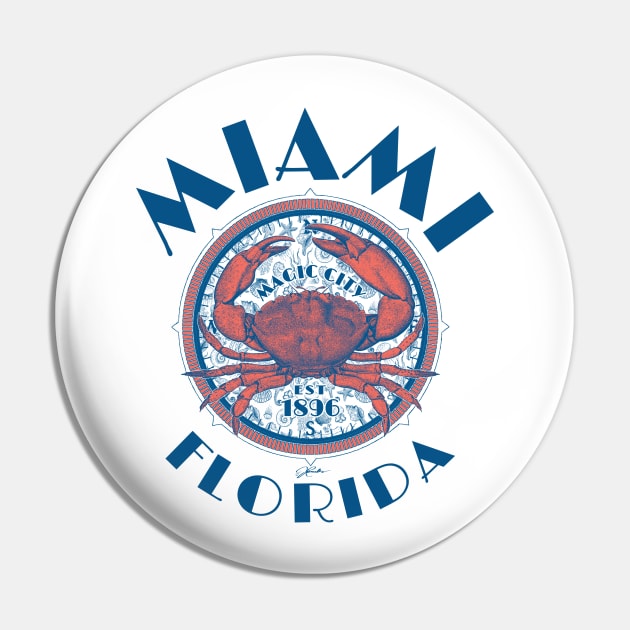 Miami, Florida, with Stone Crab on Wind Rose Pin by jcombs