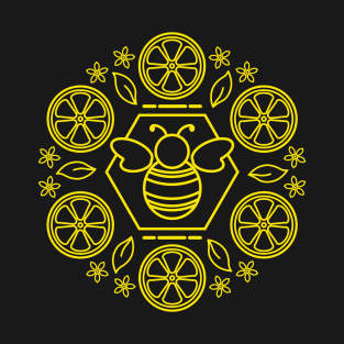 Honey Bee and Lemon Mandala | Black Yellow T-Shirt