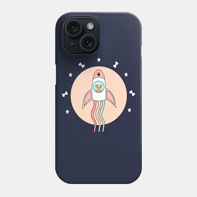 Kawaii dog flying in a space rocket to another galaxy Phone Case by Ralph Hovsepian