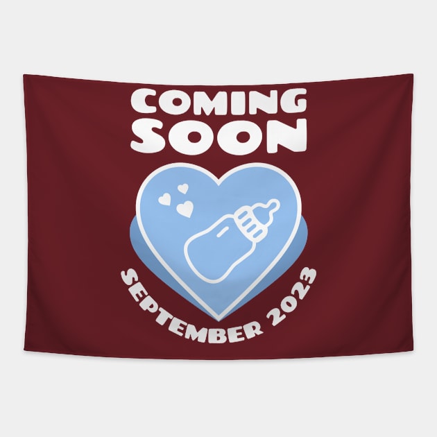 Baby Announcement. Feeding Bottle. Coming soon. September 2023 birthday Tapestry by KOTYA