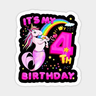 Kids 4Th Birthday Unicorn Mermicorn Mermaid For Girls Magnet