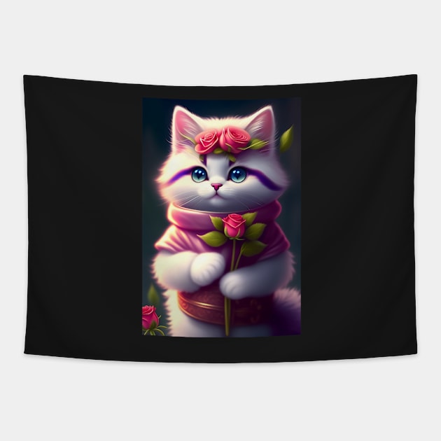 Adorable Cat Illustration- Modern Digital Art Tapestry by Ai-michiart