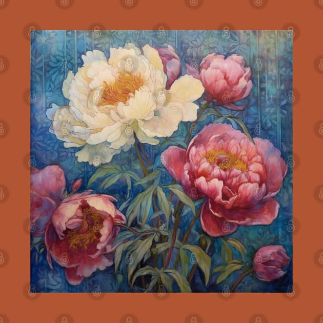 Pink and White Folk Art Peonies by EpicFoxArt