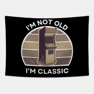 I'm not old, I'm Classic | Arcade | Retro Hardware | Vintage Sunset | Gamer girl | '80s '90s Video Gaming Tapestry