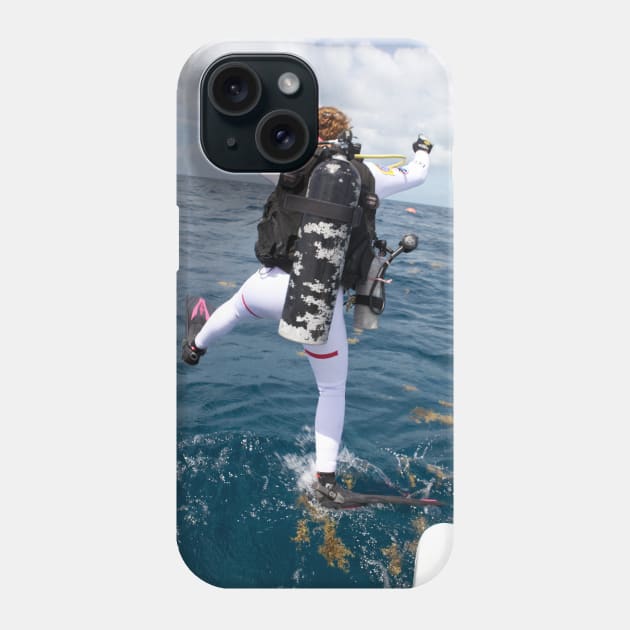 Scuba Diver Jump Phone Case by Bravuramedia