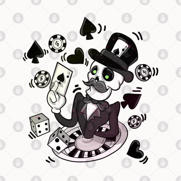 Skeleton Casino Blackjack Dealing Poker Playing Skull by Trendy Black Sheep