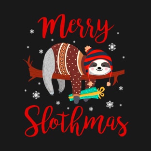 Merry Slothmas Sloth In Santa Hat Christmas Gift T-Shirt