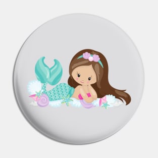 Little Mermaid, Cute Mermaid, Shells, Brown Hair Pin