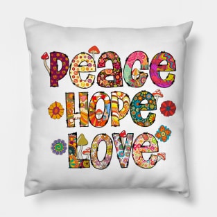 Vintage Peace Hope Love Retro Hippie Design Pillow