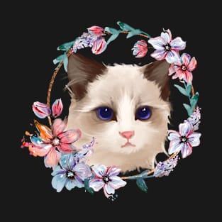 Cute cat face with flowers T-Shirt