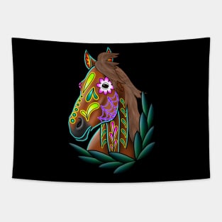 Day of the Dead Sorrel Sugar Skull Horse Tapestry