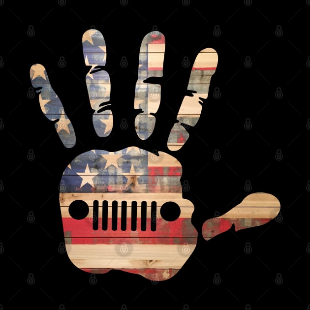 Jeep Hand Palm Print Funny USA Flag Vintage Design Old Cars for Jeep Lovers by Printofi.com