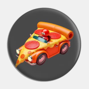 A slice of pizza driving a tiny pizza-shaped car with pepperoni wheels Pin