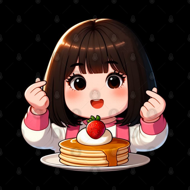 Little Girl Strawberry Pancakes Korean Finger Hearts Kpop by Plushism