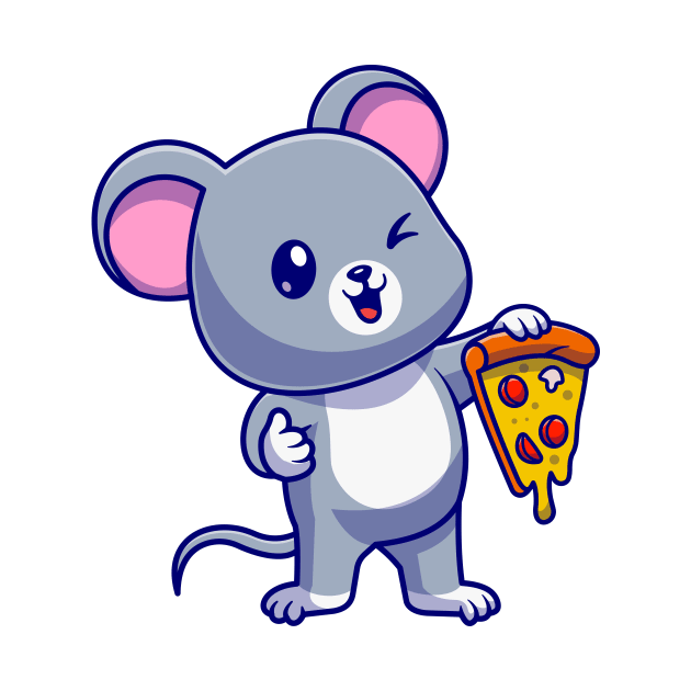 Cute Mouse Holding Pizza Cartoon by Catalyst Labs