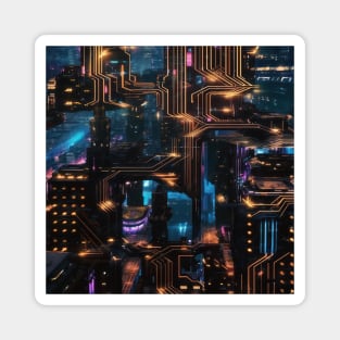 Cyber Circuit Cityscape Magnet