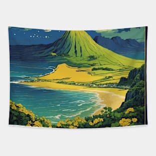 Jeju Island South Korea Starry Night Travel Tourism Retro Vintage Tapestry