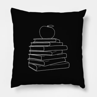 Apple on Book Stack - Red Apple & White Books Line Art Pillow