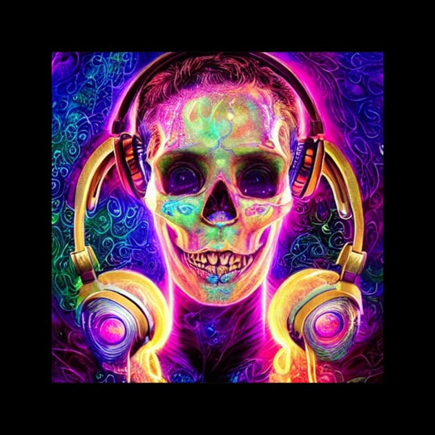 Headphones Skull Listening To Music by Skull Listening To Music