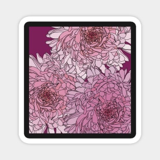 Beautiful Pattern with lovely dahlias in pink, red and purple tones Magnet