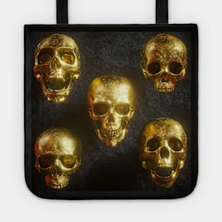 Golden skulls Halloween decor , Spooky art , Horror-themed print , Spine-chilling home decoration and apparel , Gothic Halloween design T-Shirt Tote