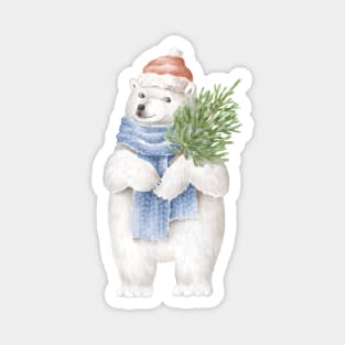 Polar bear wearing xmas hat Magnet