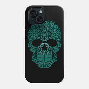 Teal Blue Swirling Sugar Skull Phone Case