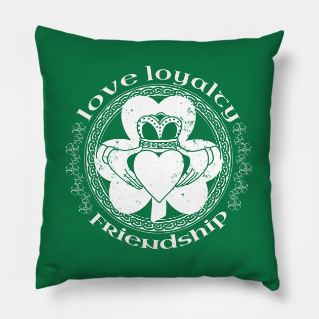 Irish Claddagh Ring Love Loyalty Friendship Shamrock Pillow by graphicbombdesigns