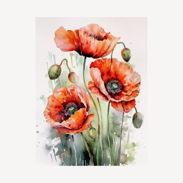 Watercolor flowers poppies by NemfisArt