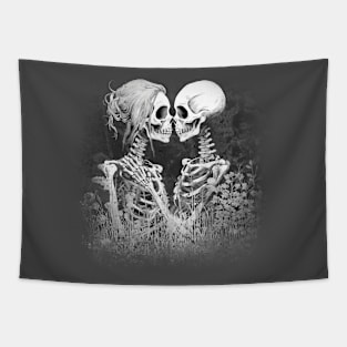 loving skeletons in a field Tapestry