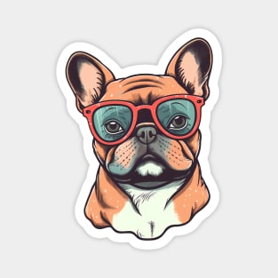 French Bulldog Retro Vibes - Old School Bulldog Wearing Glasses Magnet