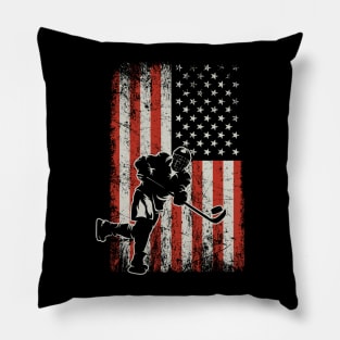 USA Flag Hockey Player Pillow