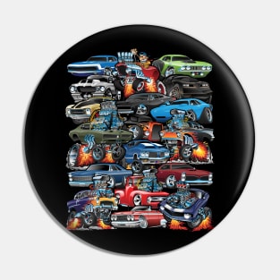 Car Madness! Muscle Cars, Classic Cars and Hot Rods Cartoon Pin