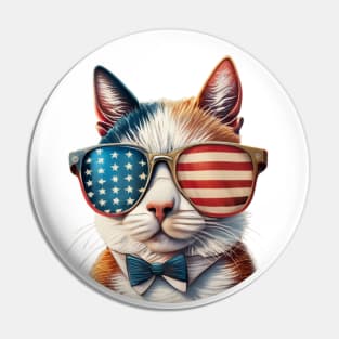 Cat With Usa Flag Sunglasses Pin