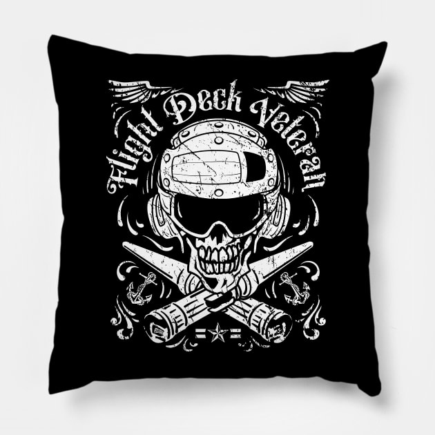 Naval Aviation Flight Deck Veteran Skull Vintage Distressed Pillow by hobrath