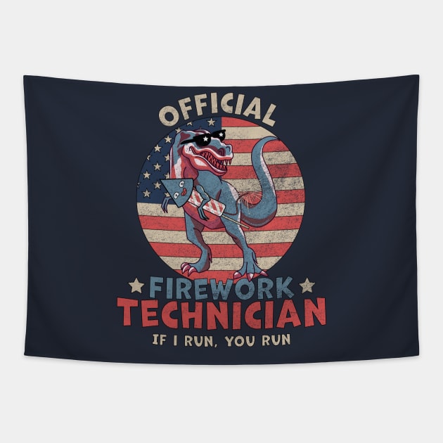 Official Firework Technician 4th of July Dinosaur T-rex Tapestry by OrangeMonkeyArt